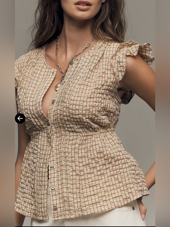 Pilcro Tops - Anthropologie Pilcro Flutter-Sleeve Buttondown Shirt Neutral Crinkle Boho Chic
